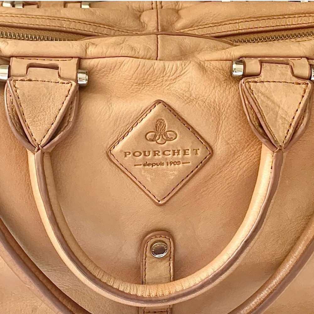 Rare Vintage Pourchet Paris Slouchy Leather Double Handle Boho Satchel - Picture 2 of 16